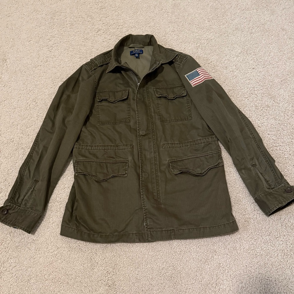Polo Ralph Lauren Military Field Jacket USA Flag Patch Youth 14-16 Women’s Small